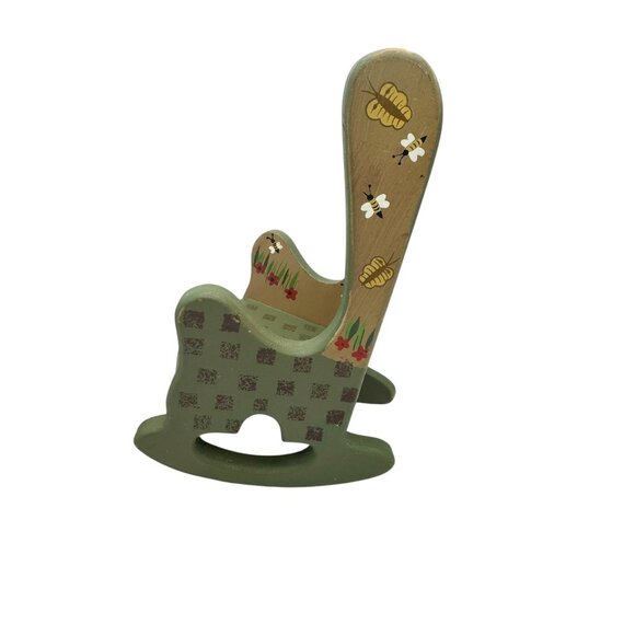 Hand-Painted Green & Beige Wooden Doll Rocking Chair - Picture 4 of 6